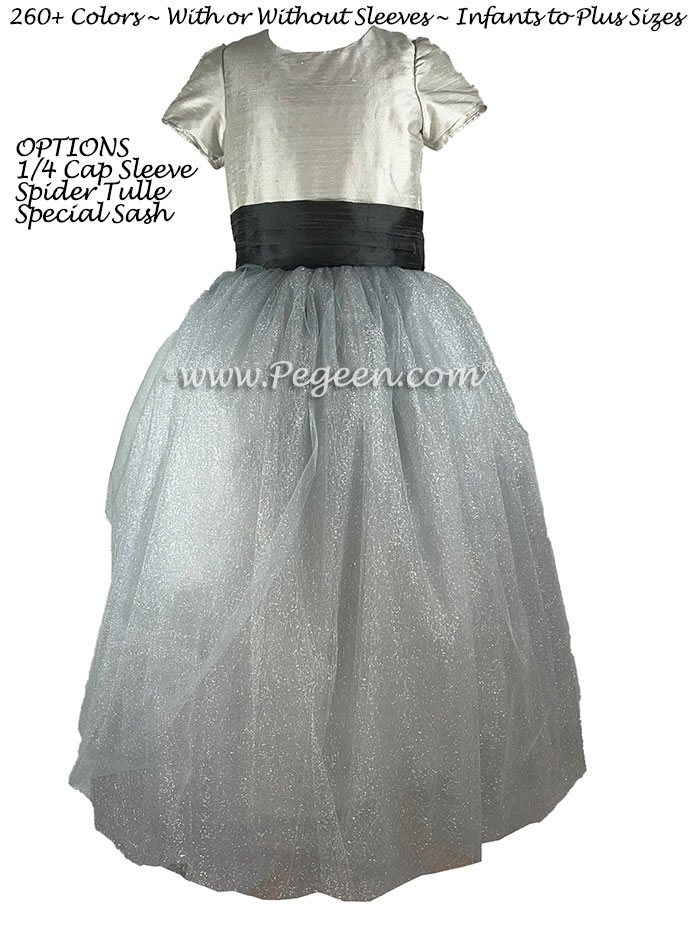 Flower Girl Dress with Puff Sleeves With Signature Bustle