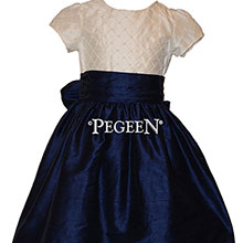 409 Navy and Trellis Skirt Flower Girl Dress