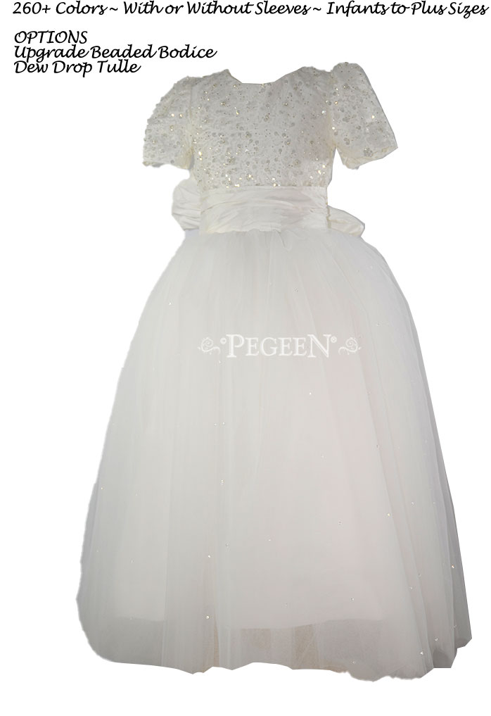 Beaded, Rhinestone, Crystal and Sequin Netting Communion Dress