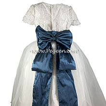 Style 413 Blue and White flower girl dress with Aloncon Tulle