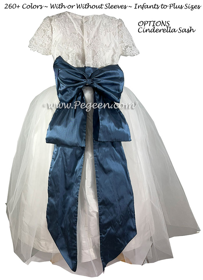 Dusk Blue and White aloncon tulle flower girl dress