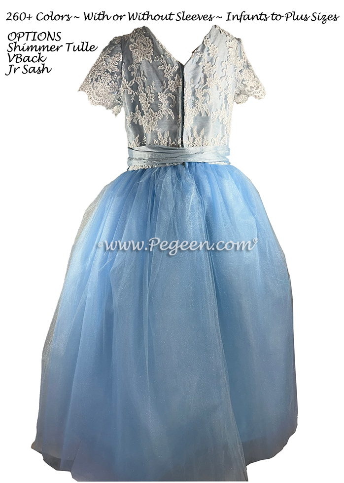 Wind blue and ivory aloncon tulle flower girl dress