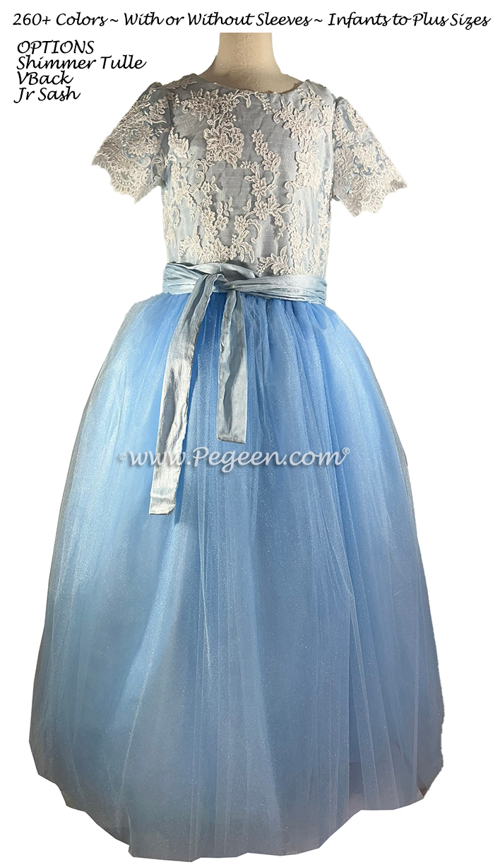 Wind blue and ivory aloncon tulle flower girl dress