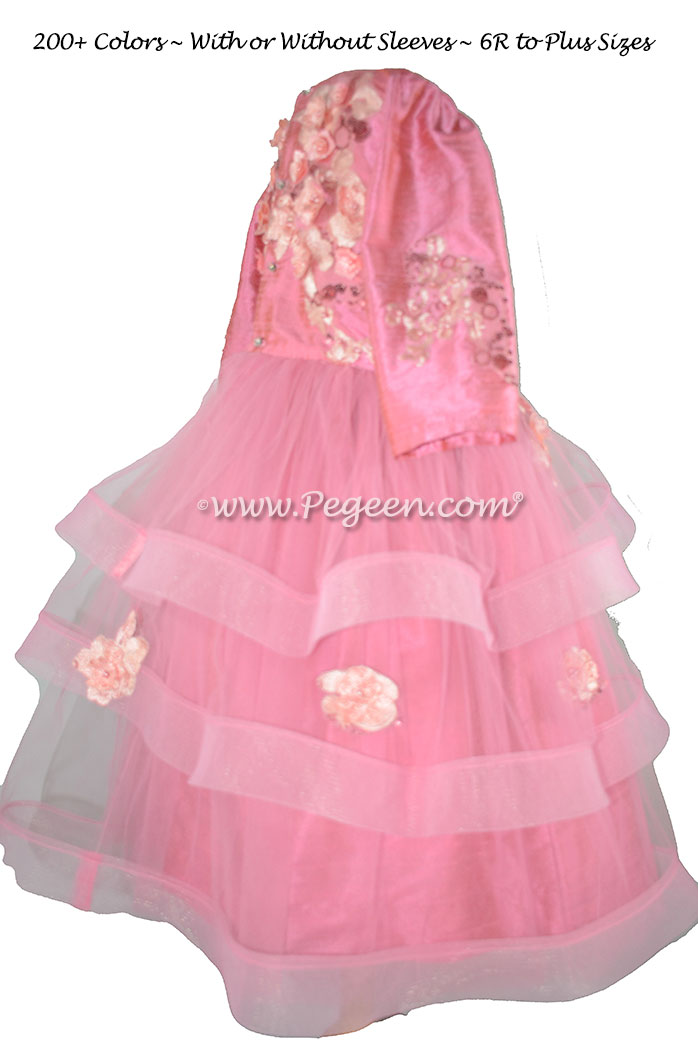 Fluffy Tulle Silk Bat Mitzvah Dress Style 435 in Watermelon