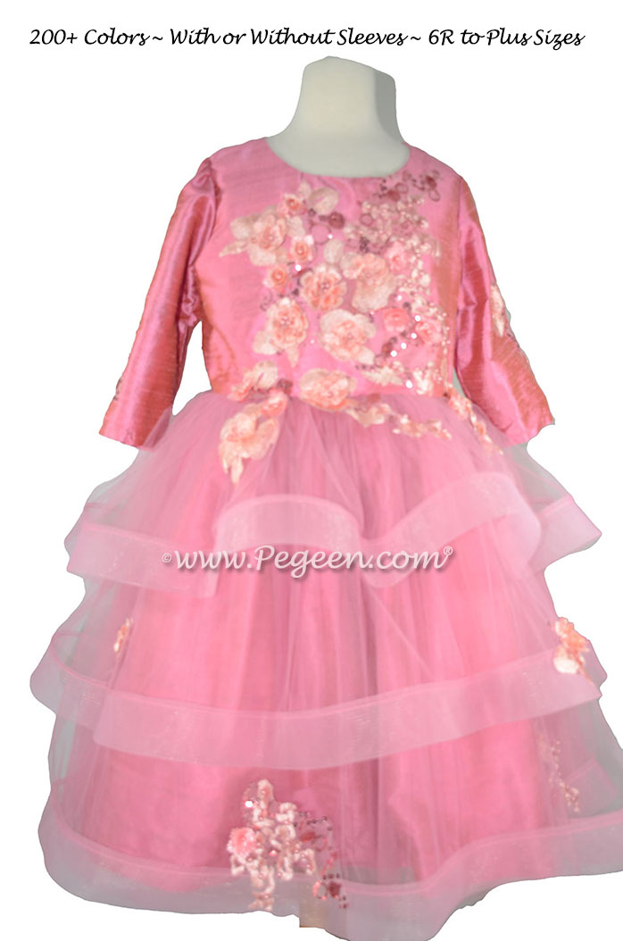 Fluffy Tulle Silk Bat Mitzvah Dress Style 435 in Watermelon