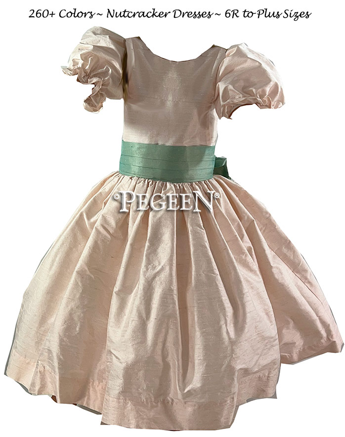 Champagne Pink and Seaside Green silk Nutcracker Dress for Clara