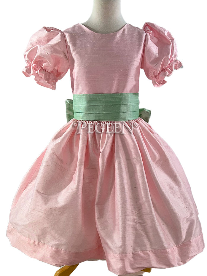 701 Hibiscus Pink and Seaside Green Silk Sash