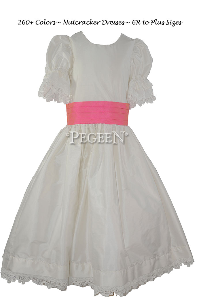 745 Antique White with Barbie Pink Silk Sash