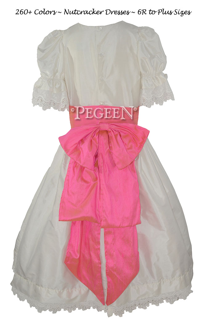 745 Antique White with Barbie Pink Silk Sash