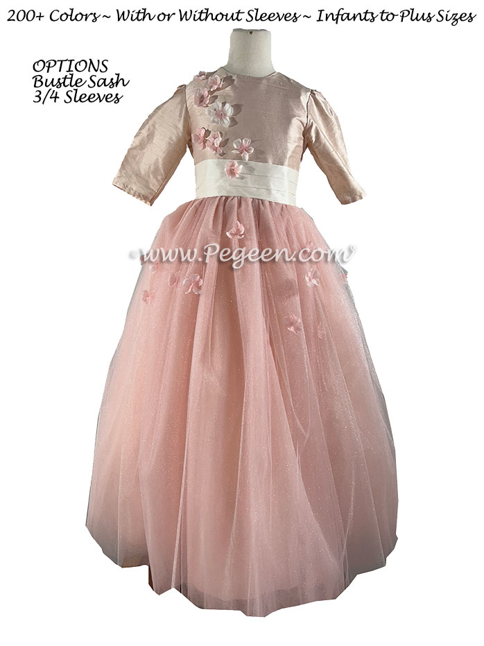 Blush tulle flower girl dress with petals