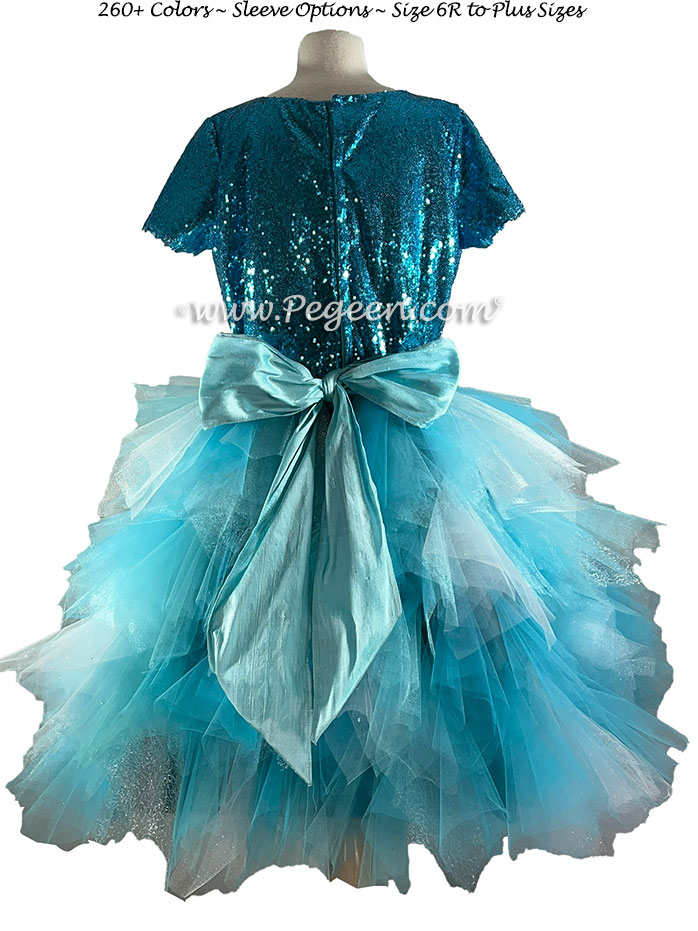 Jr Bridesmaids Dress in Shades of aqua, tiffany and teal tulle Style 934