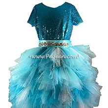 Jr Bridesmaids Dress in aqua, tiffany and teal tulle and sequins