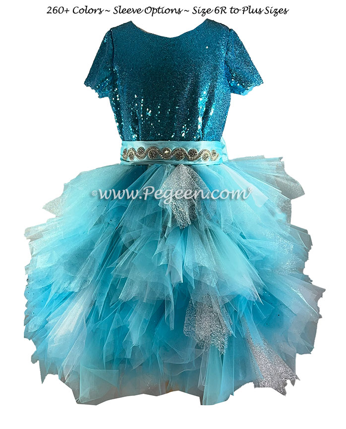 Jr Bridesmaids Dress in Shades of aqua, tiffany and teal tulle Style 934