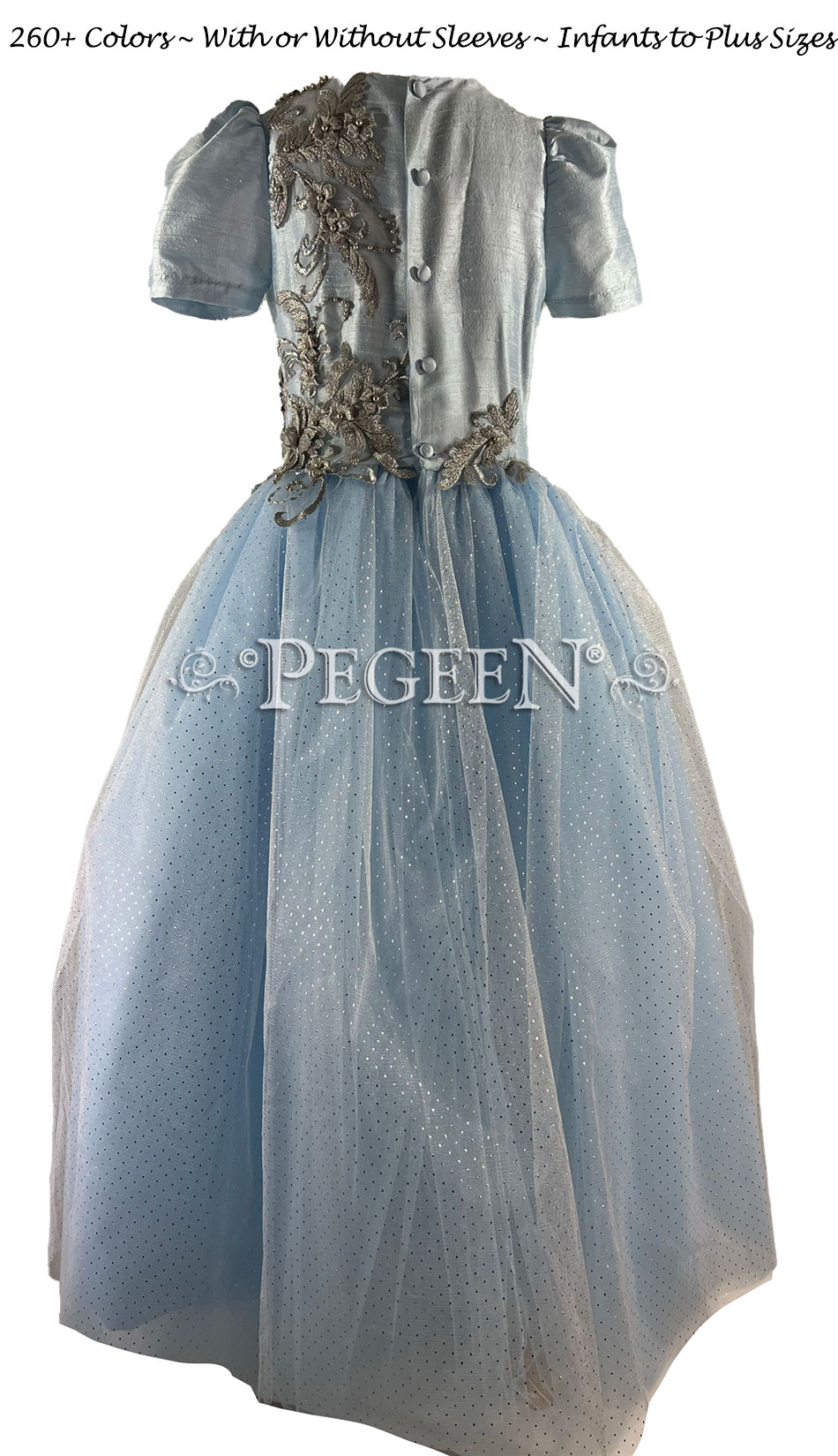 Embroidered Blue Ice, Platinum and Blue Silk and Tulle flower girl dresses Embroidered Blue Ice, Platinum and Blue Silk and Tulle flower girl dresses