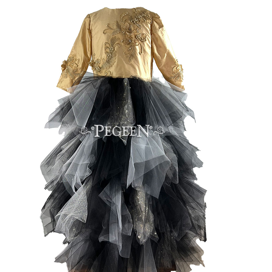 Black and Gold Bat Mitzvah Tulle Dress Style 933