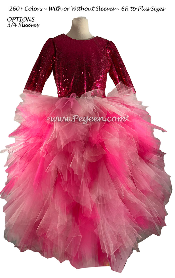 Style 933 Bat Mitzvah Dress with Raspberry Sequin Top