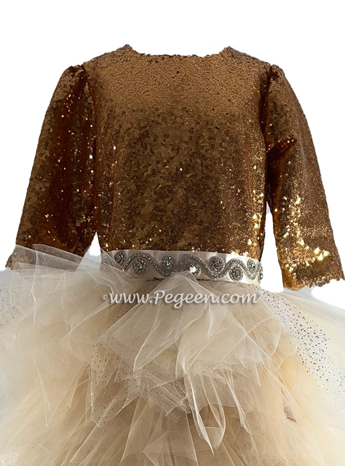 Gold Sequinned Bat Mitzvah or Jr Bridesmaids Dress