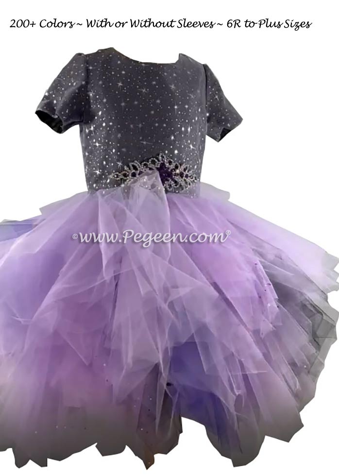 Dark Purple Sequin bodice Jr Bridesmaids Tulle Skirt Style 934 | Pegeen