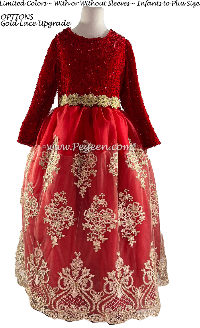 Flower Girl Dress in Red Silk Organza and Red Velvet