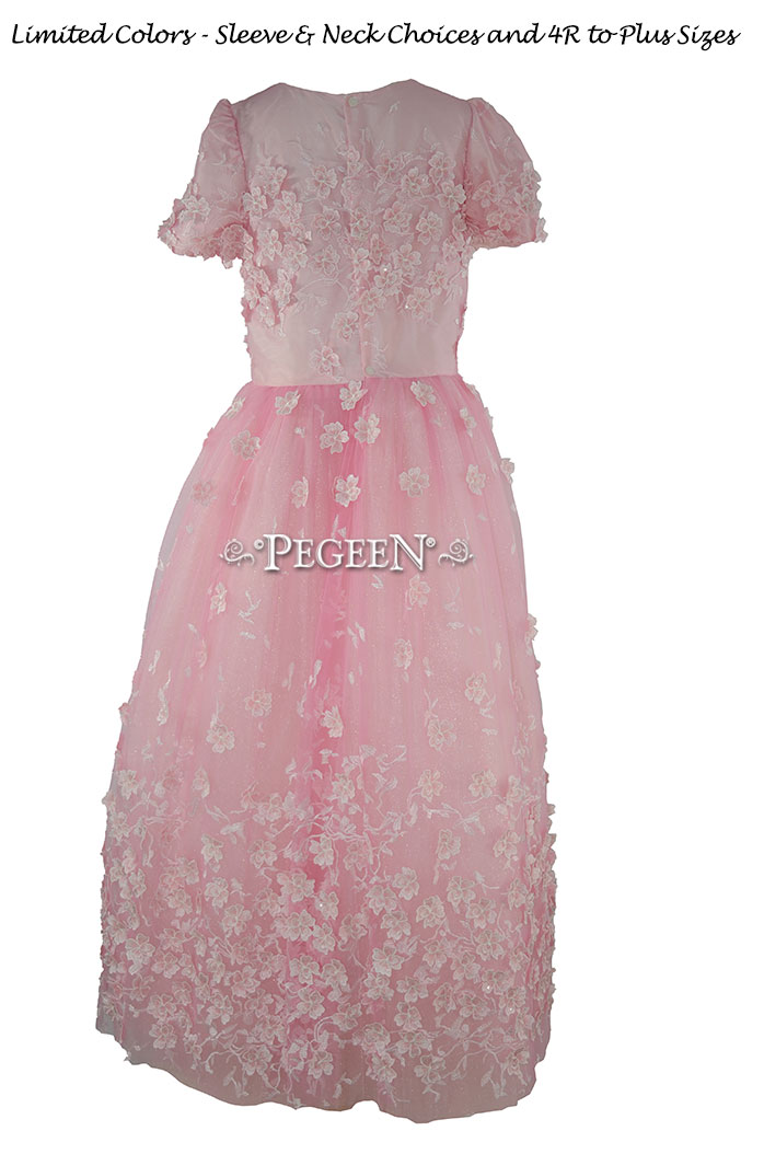 Pink Floral 3-D Embroidered formal Jr Bridesmaids Dress