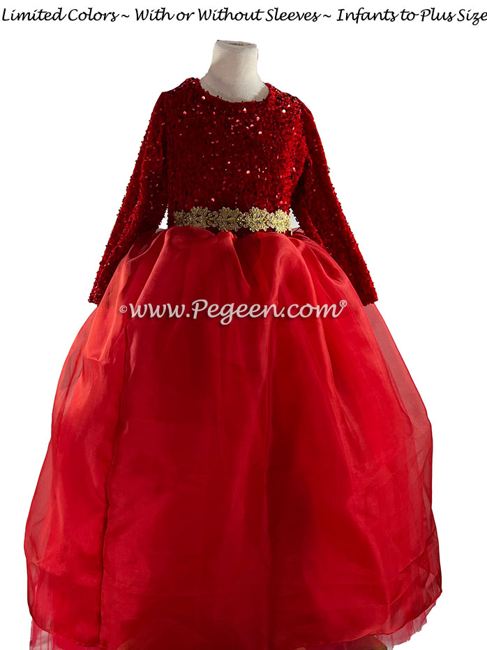 Flower Girl Dress in Red Silk Organza and Red Velvet