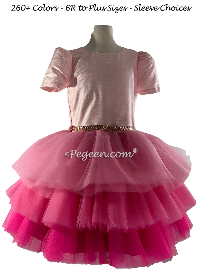 940 Triple Tulle Bat Mitzvah Dress in Hot Pink | Pegeen