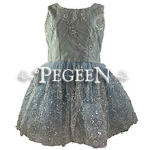 Ice Blue Embroidered Silk Quinceaneara Dress Jr Bridesmaids Dress Style 958