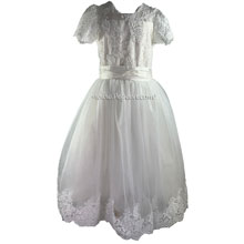 First Communion Dress with Aloncon Lace and a Square Neck