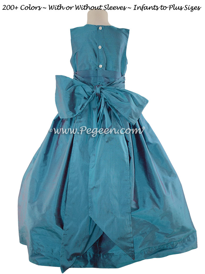 Baltic Blue Silk flower girl dress