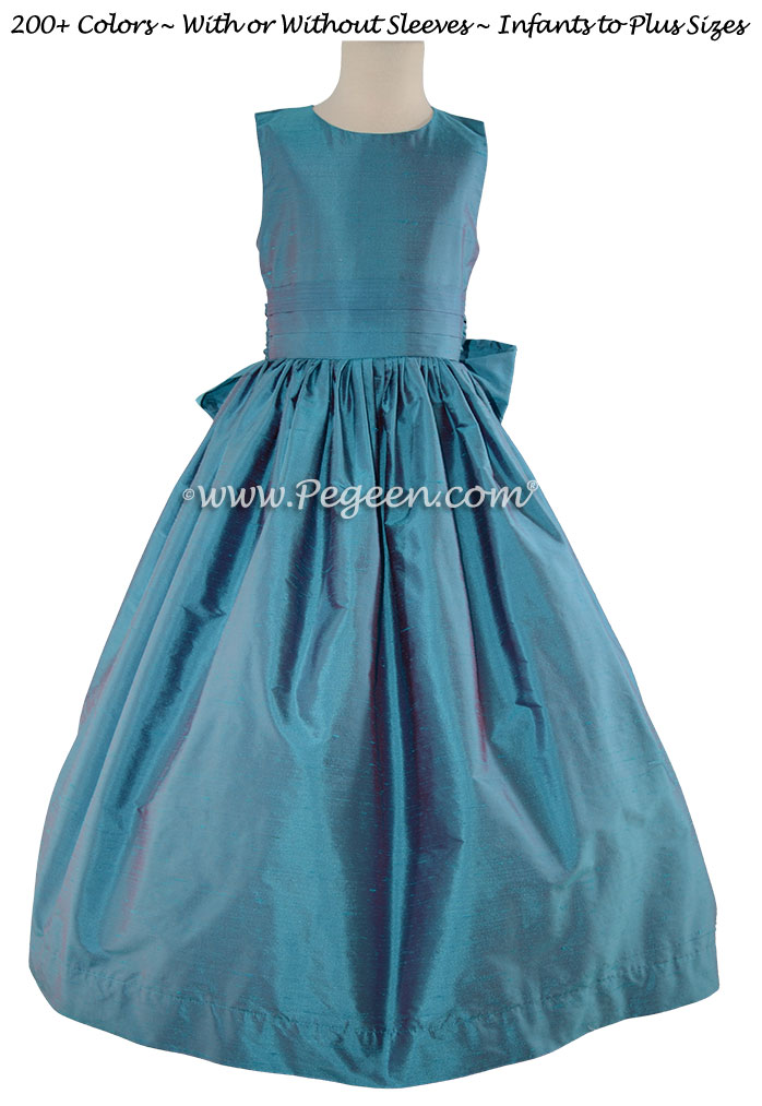 Baltic Blue Silk flower girl dress