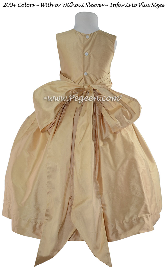Simple Flower Girl Dress Style 318 in pure gold silk
