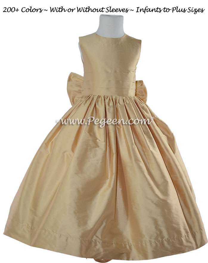 Simple Flower Girl Dress Style 318 in pure gold silk