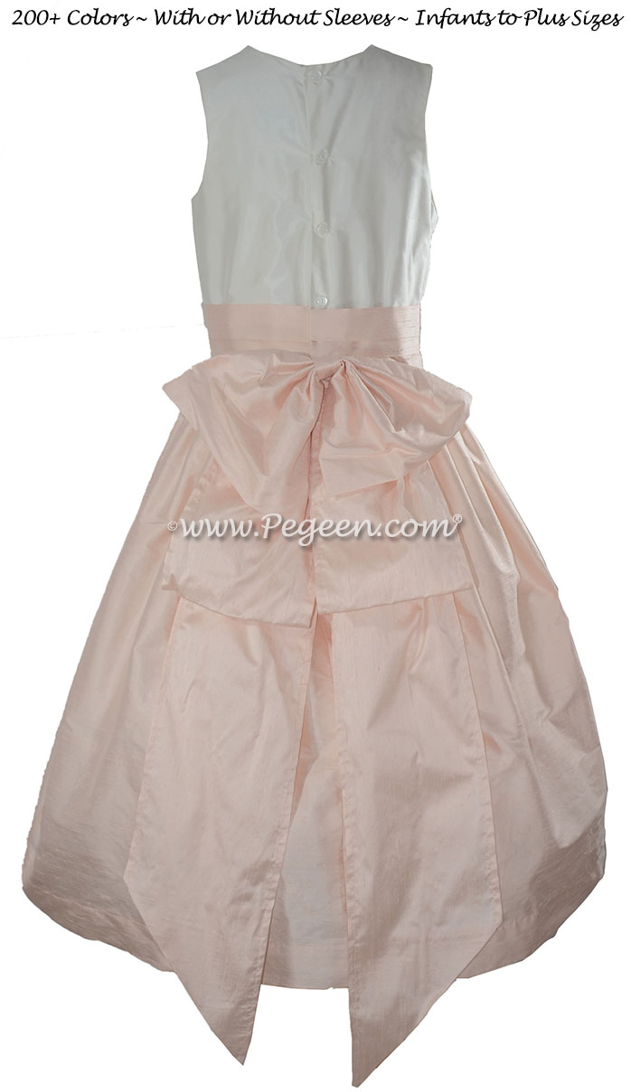 Ballet Pink and Ivory Flower Girl Dress & Cinderella Bow