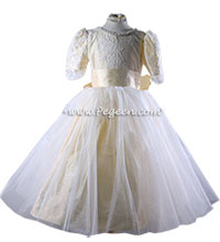 Buttercreme and aloncon lace tulle flower girl dress