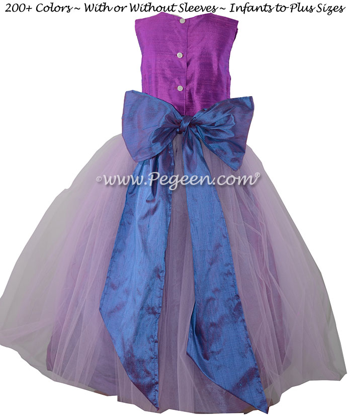 Razzleberry, boisenberry and violet flower girl dress