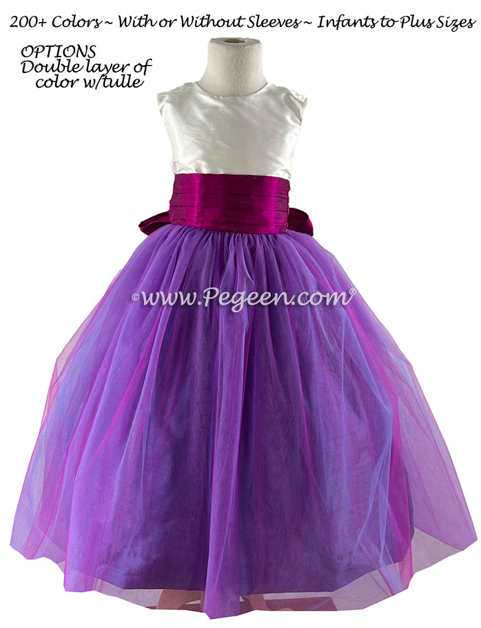 Silk Flower Girl Dress in Razzleberry and Flamingo 