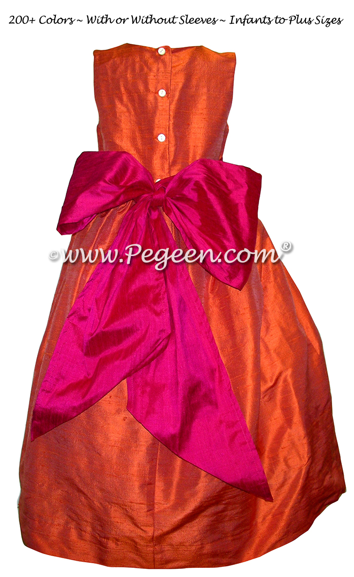 Orange and Hot Pink Silk flower girl dresses - Style 398