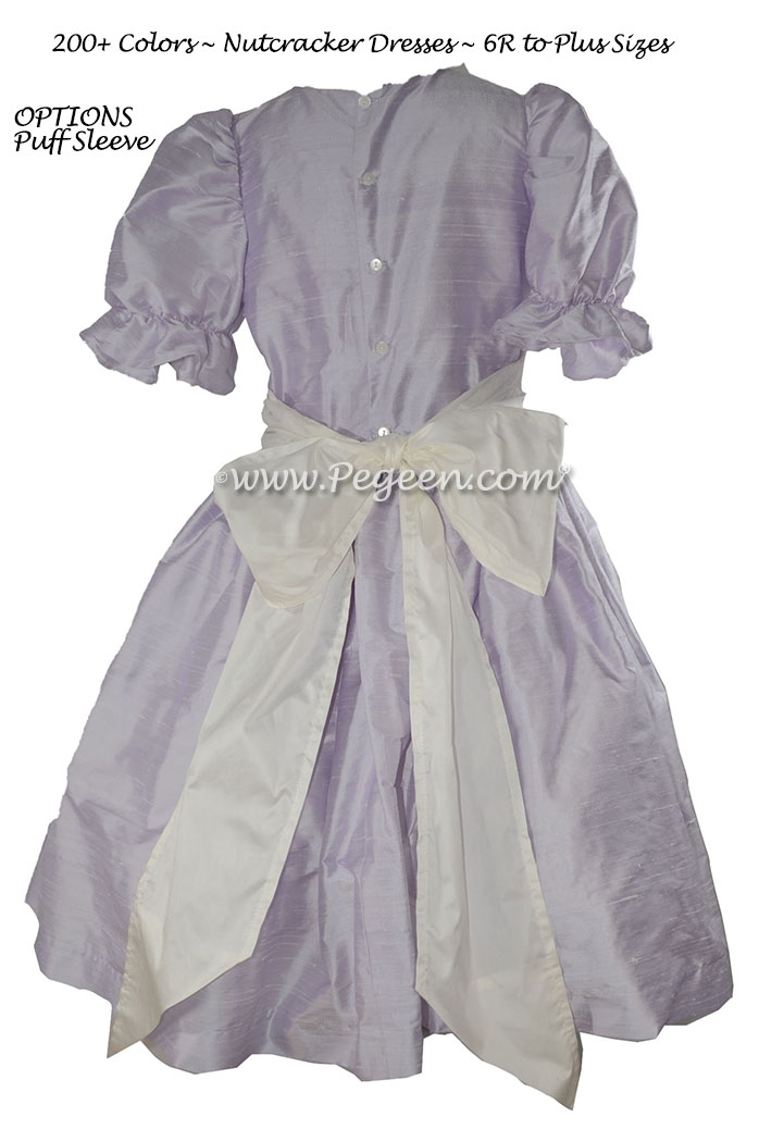 Flower Girl Dress in Lilac & White with puff sleeves