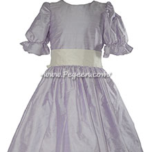 Flower Girl Dress in Lilac and White with puff sleeves
