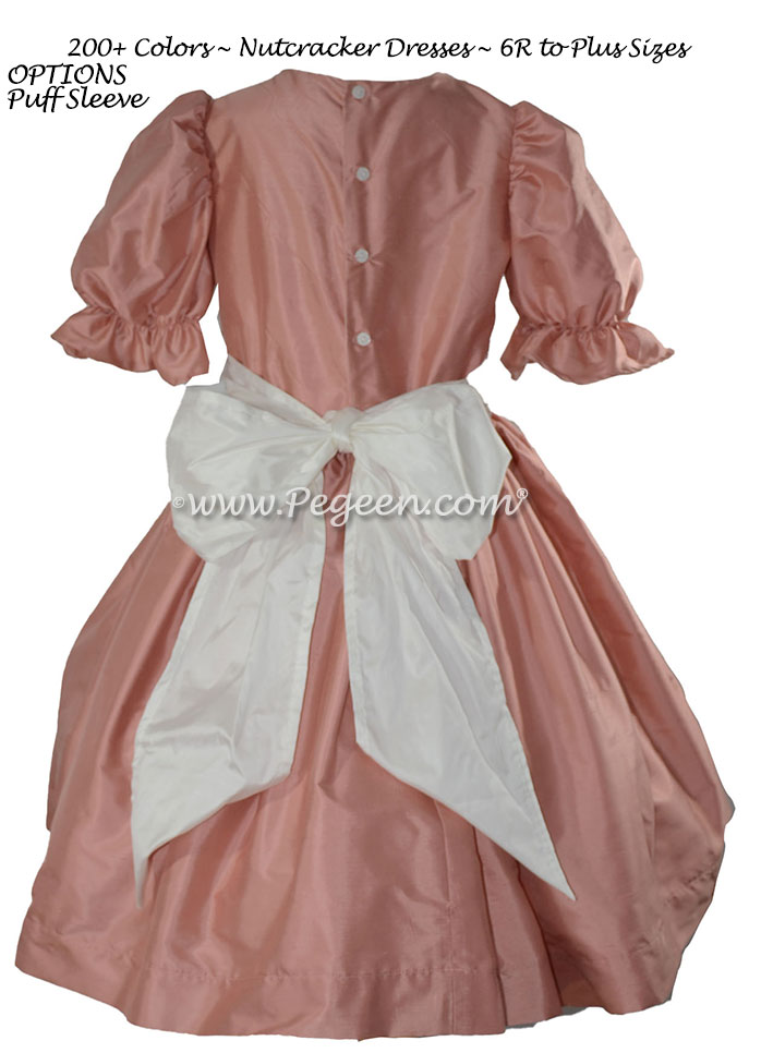 Woodrose Pink and Antique White Silk Flower Girl Dress