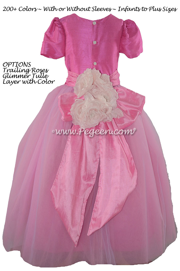 Cerise and Lollipop Silk Flower Girl Dress