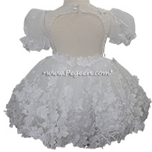 White 3-D flower trimmed netting lace toddler dress Style 426