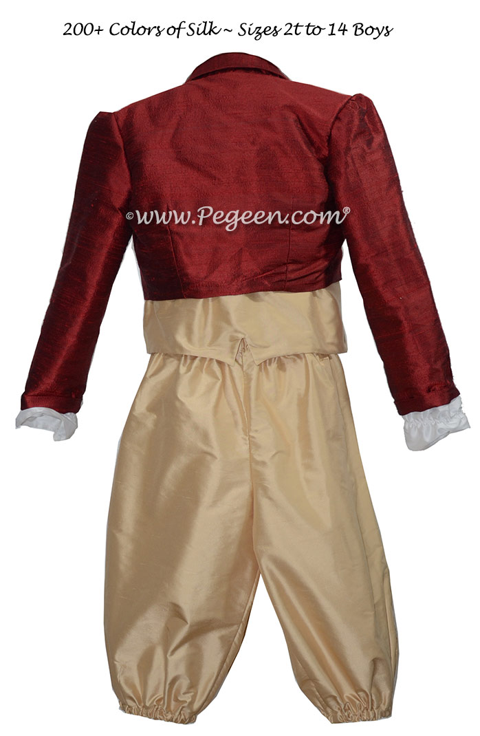 Style 591 Boys Ring Bearer Suit in Claret Red and  Gold