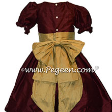 Burgundy and Harvest Green Silk Nutcracker Dress or Costume