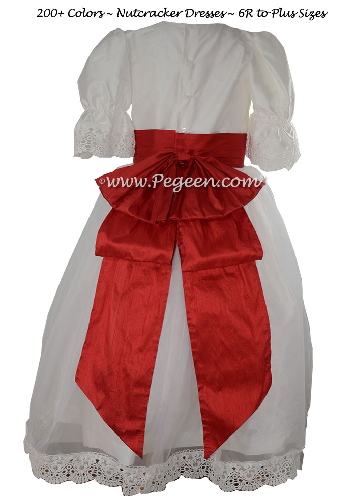 Nutcracker Costume in Christmas Red and Antique White Silk