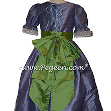 Vine Green and Periwinkle Silk Nutcracker Dress or Costume