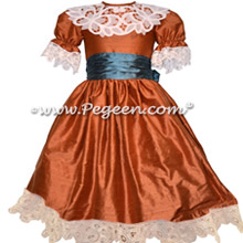 Autumn Rust and Blue Spruce Silk Nutcracker Dress or Costume