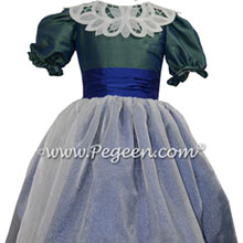 Holiday Green and Sapphire Blue Silk Nutcracker Dress or Costume