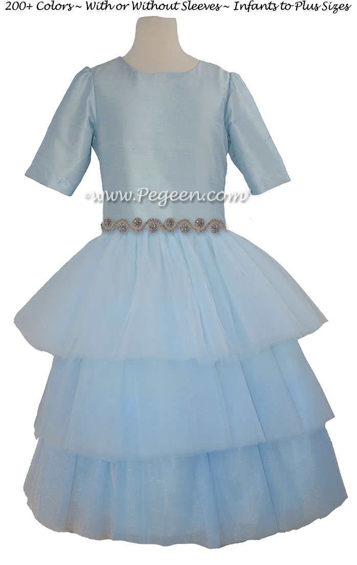 Flower Girl Dress in cloud blue and 3/4 sleeves