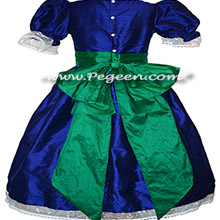 Blue Indigo and Basil Green Silk Nutcracker Dress or Costume